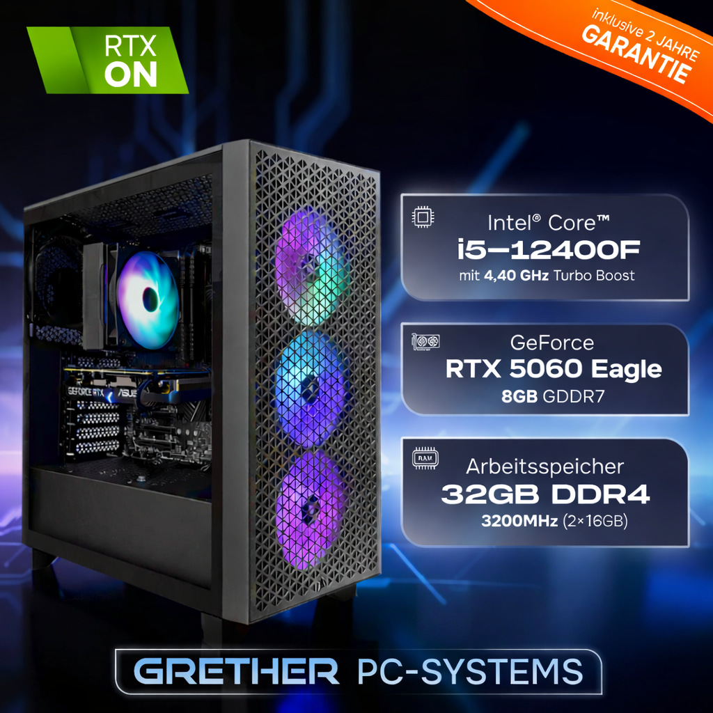 Core Gaming PC Bundle | Intel Core i5-12400F | RTX 5060 | Airflow-Gehäuse | Windows 11
